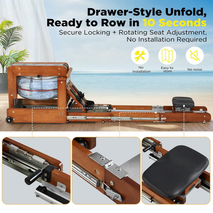 YODOLLA Water Rowing Machine Dual Resistance Drawer Rower