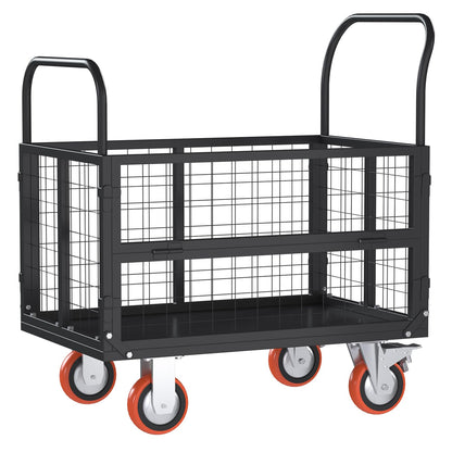 YODOLLA 6-in-1 Foldable Platform Truck Cart with Cage and Swivel Wheels