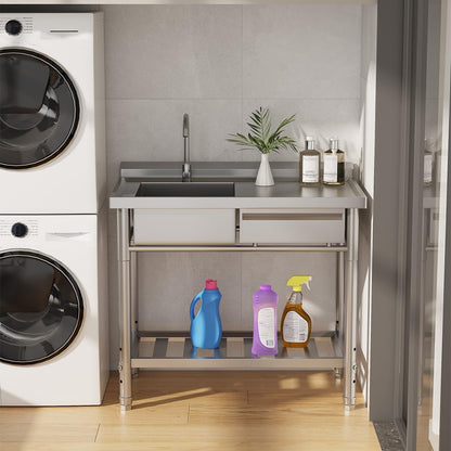 YODOLLA Stainless Steel Utility Sink, Free Standing Single Bowl Commercial Kitchen Sinks