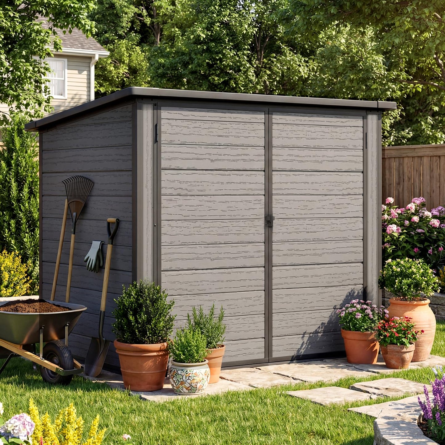 YODOLLA Outdoor Resin Trash Can Storage Shed with Reinforced Floor