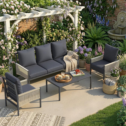 YODOLLA Aluminum Patio Furniture Set 5/4 Seats Outdoor Sectional Couch