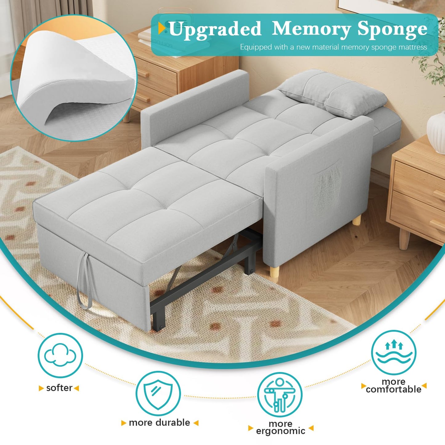 YODOLLA 3 in 1 Chair Bed Sleeper for Adults, Gray