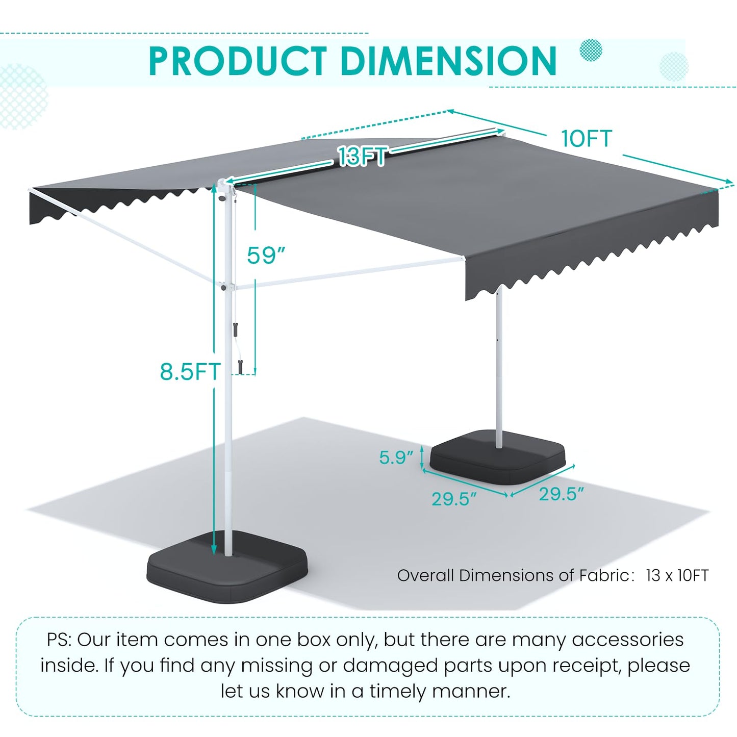 YODOLLA 13'x10' Dual Side Awnings Free Standing Retractable Awning with Weighted Base