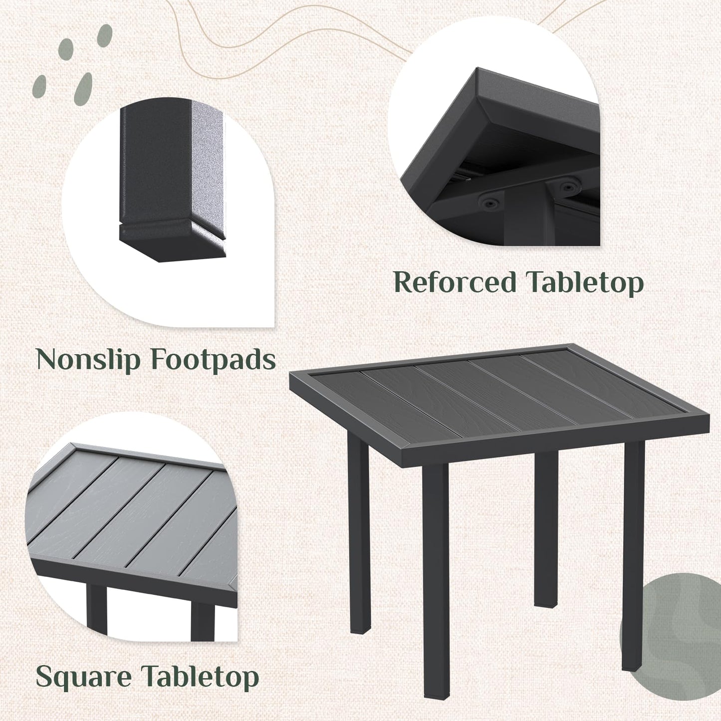 YODOLLA Outdoor Dining Set, Metal Frame Patio 3PCS (2 Chair+Side Table)