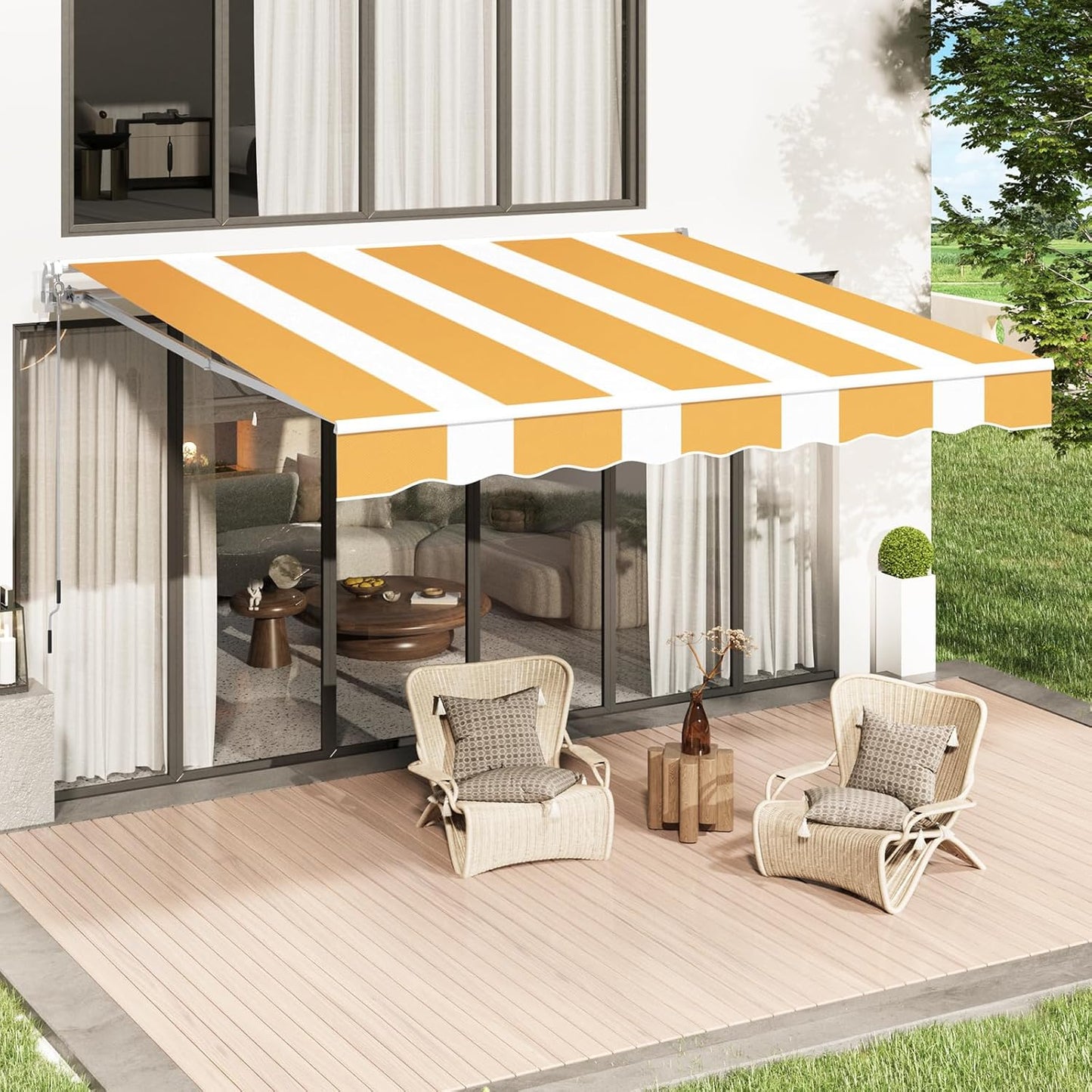 YODOLLA 13'×10' Manual Retractable Awning Sun Shade Patio